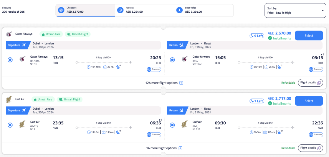 Air listing page